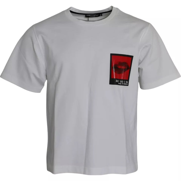 T-shirt en coton pour homme Dolce & Gabbana blanc imprimé lèvres rouges
