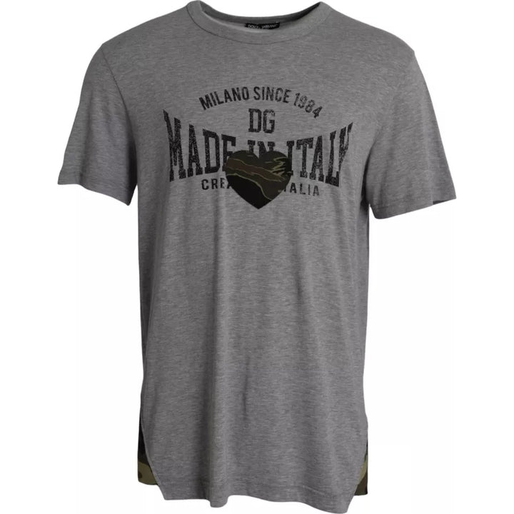 T-shirt en coton gris à imprimé graphique et col rond Dolce & Gabbana