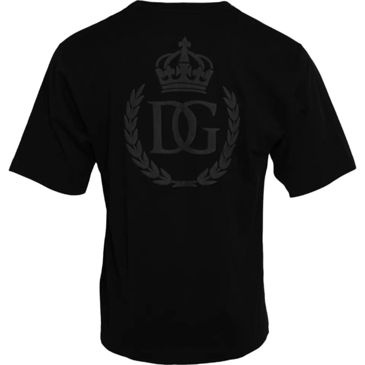 T-shirt Dolce & Gabbana en coton noir à col rond avec logo en relief