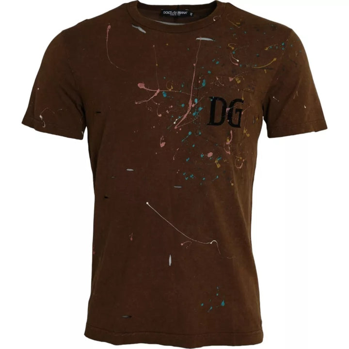 T-shirt à col rond Dolce & Gabbana en coton marron Color Splash