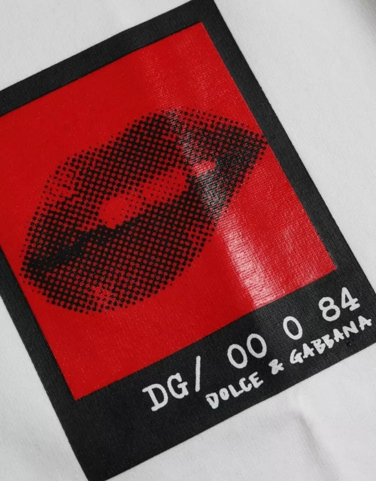 T-shirt en coton pour homme Dolce & Gabbana blanc imprimé lèvres rouges
