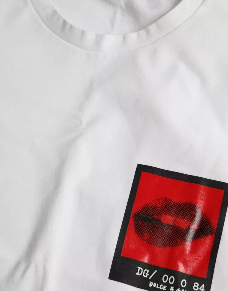 T-shirt en coton pour homme Dolce & Gabbana blanc imprimé lèvres rouges