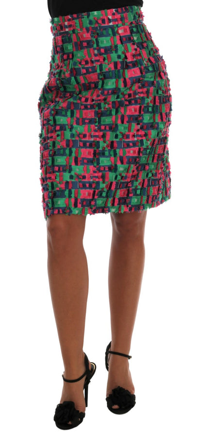 Jupe Crayon Jacquard Rose et Verte Dolce & Gabbana