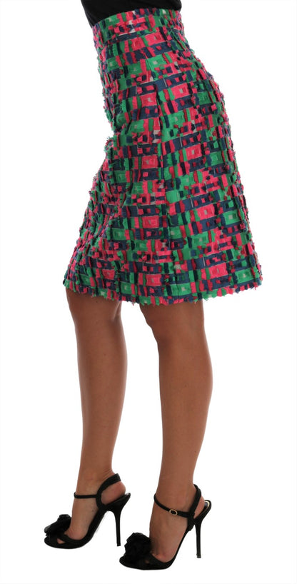 Jupe Crayon Jacquard Rose et Verte Dolce & Gabbana