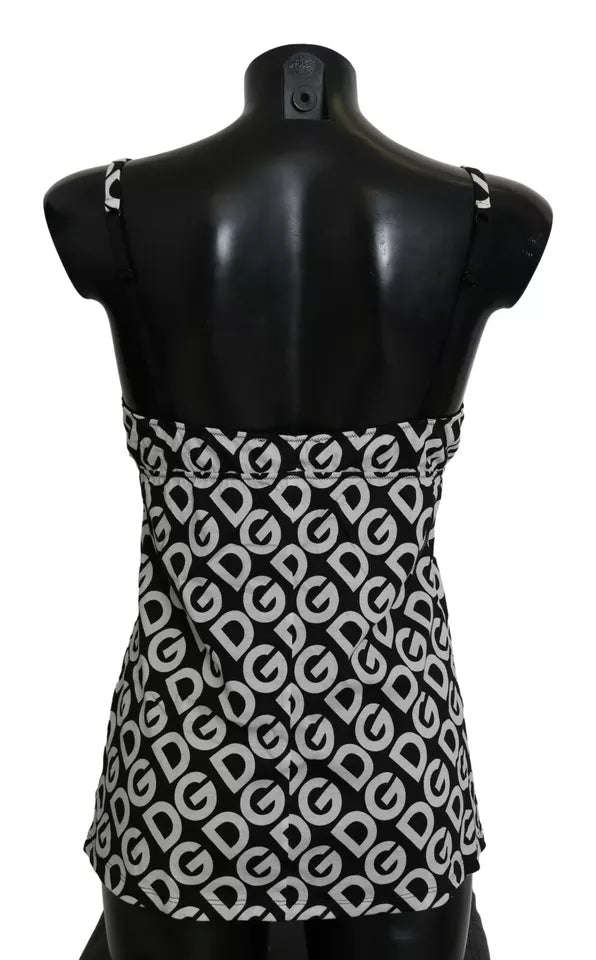 Traje de baño sin mangas Dolce & Gabbana negro con estampado DG Mania