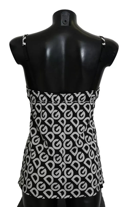 Traje de baño sin mangas Dolce & Gabbana negro con estampado DG Mania
