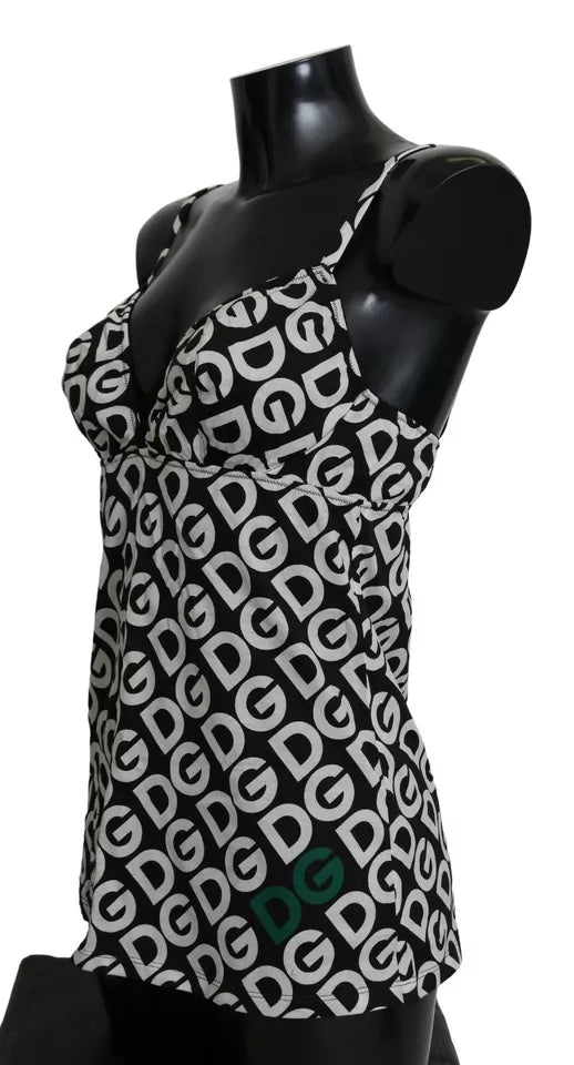 Traje de baño sin mangas Dolce & Gabbana negro con estampado DG Mania