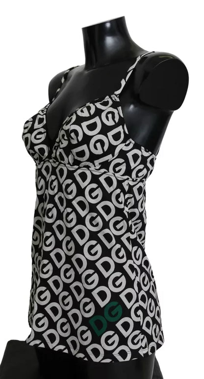 Traje de baño sin mangas Dolce & Gabbana negro con estampado DG Mania