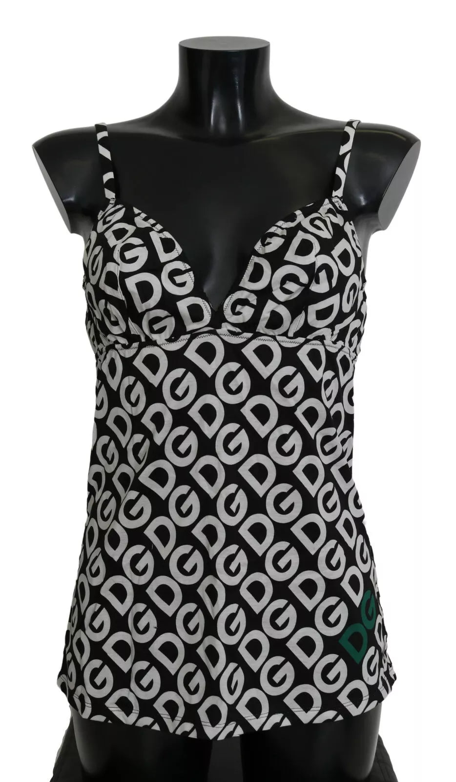 Traje de baño sin mangas Dolce & Gabbana negro con estampado DG Mania