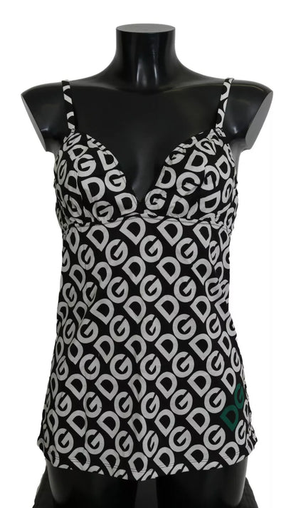Traje de baño sin mangas Dolce & Gabbana negro con estampado DG Mania