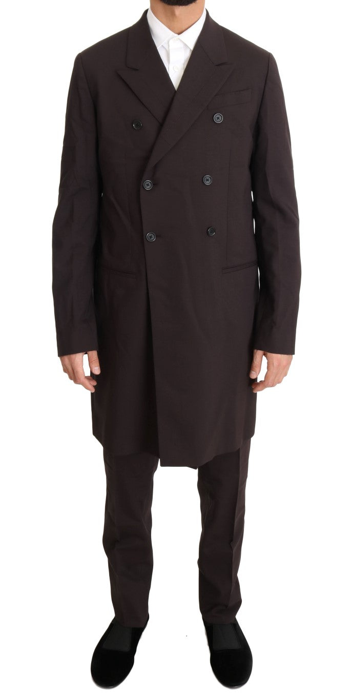Costume 3 Pièces Long en Laine Stretch Bordeaux Dolce & Gabbana