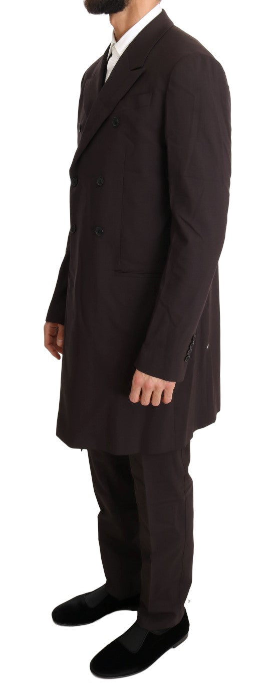 Costume 3 Pièces Long en Laine Stretch Bordeaux Dolce & Gabbana
