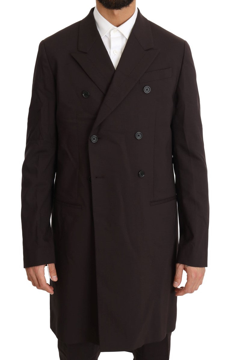 Costume 3 Pièces Long en Laine Stretch Bordeaux Dolce & Gabbana