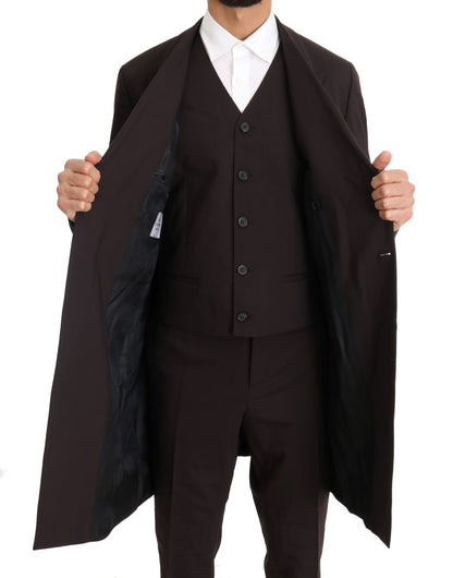 Costume 3 Pièces Long en Laine Stretch Bordeaux Dolce & Gabbana