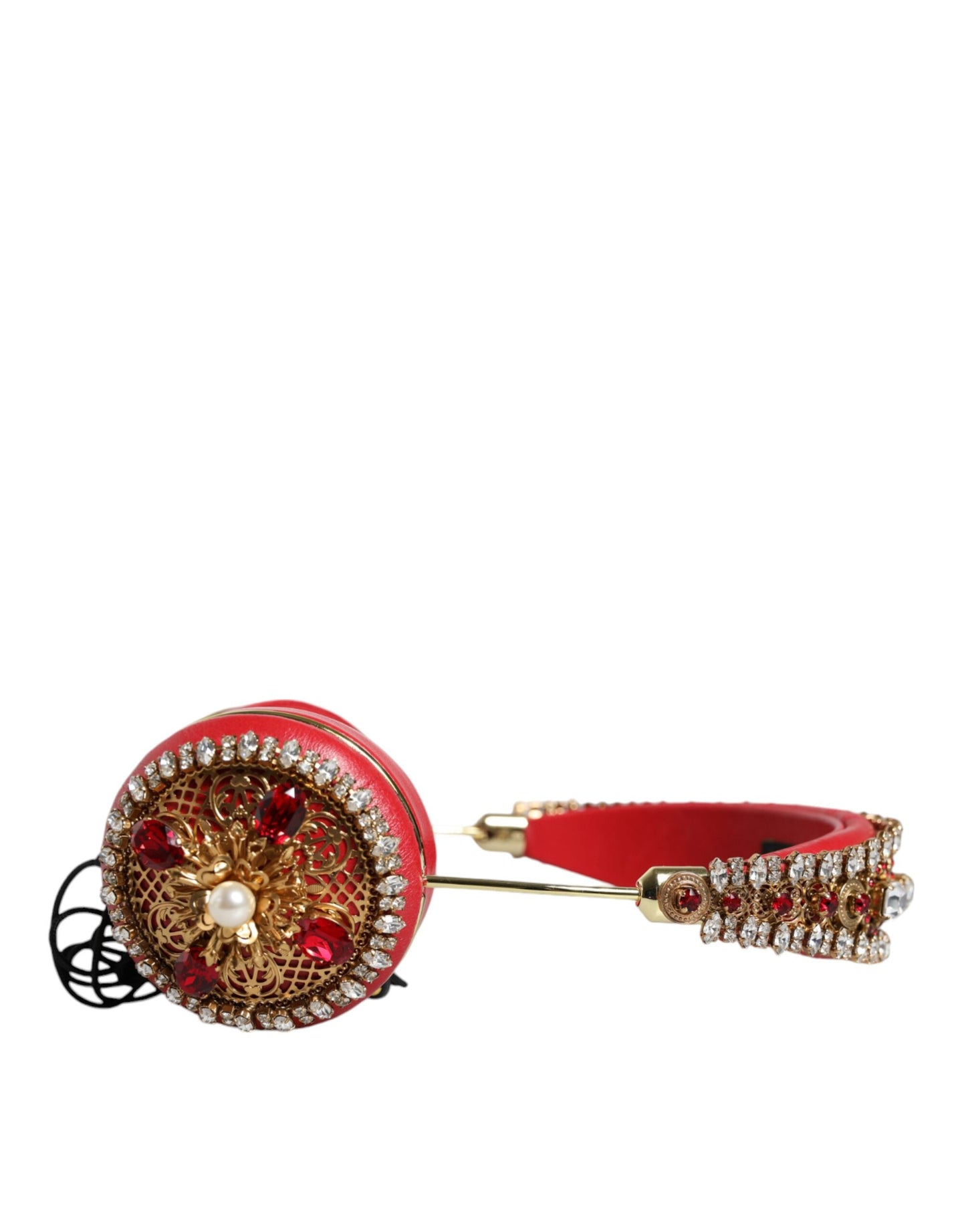 Auriculares Dolce & Gabbana de cuero napa rojo con cristales y motivos florales