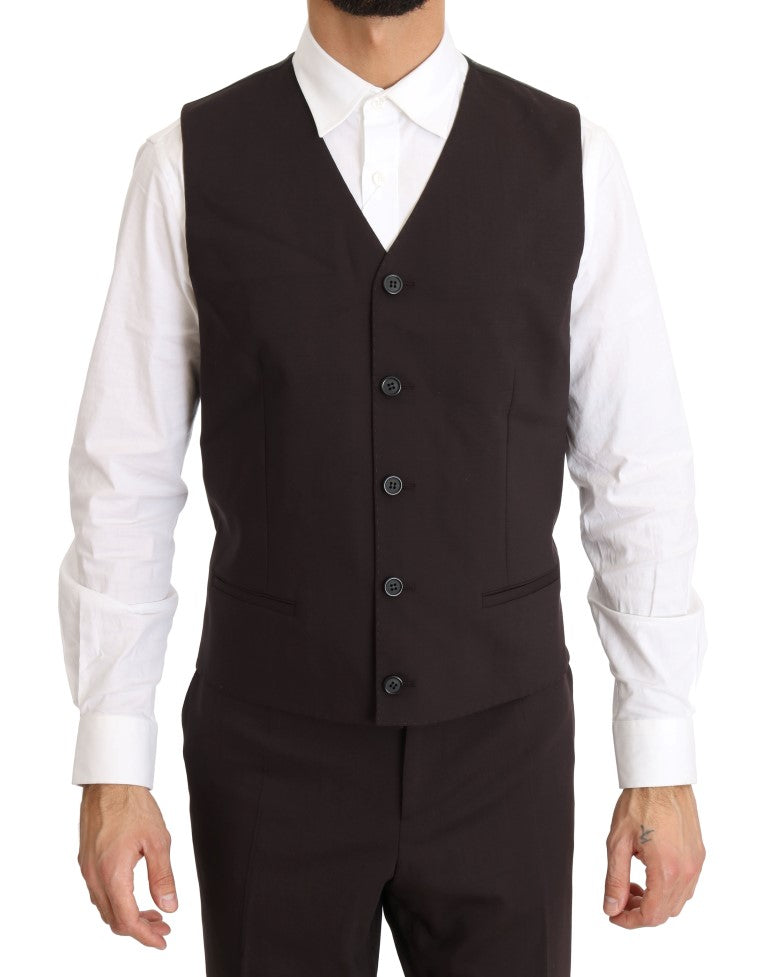 Costume 3 Pièces Long en Laine Stretch Bordeaux Dolce & Gabbana