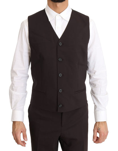 Costume 3 Pièces Long en Laine Stretch Bordeaux Dolce & Gabbana