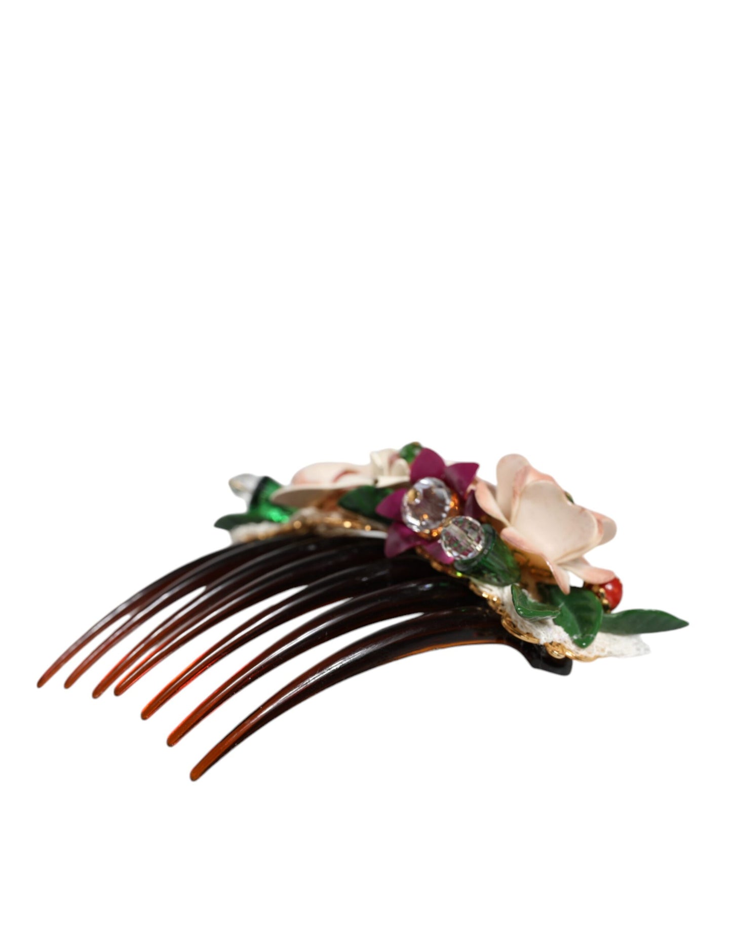 Peineta de mujer Dolce & Gabbana de plástico marrón con cristales y motivos florales