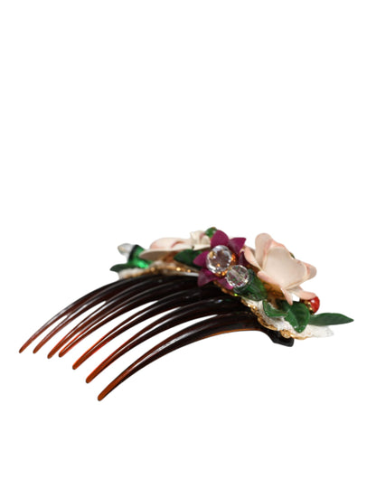 Peineta de mujer Dolce & Gabbana de plástico marrón con cristales y motivos florales