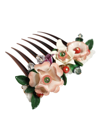 Peineta de mujer Dolce & Gabbana de plástico marrón con cristales y motivos florales