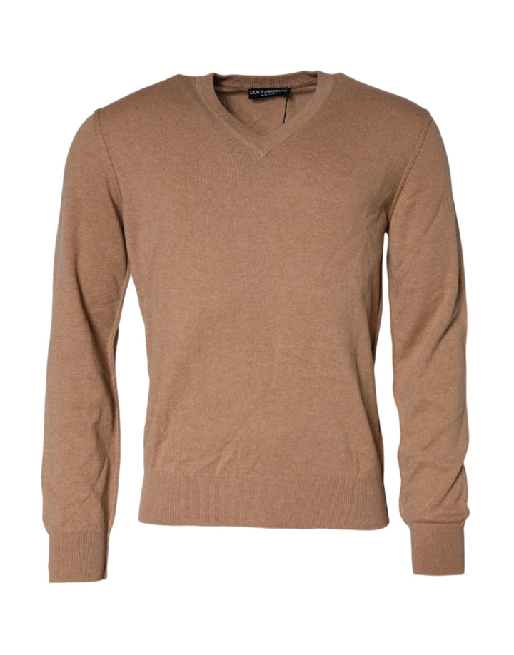 Suéter tipo jersey de punto de cachemira marrón con cuello de pico de Dolce & Gabbana