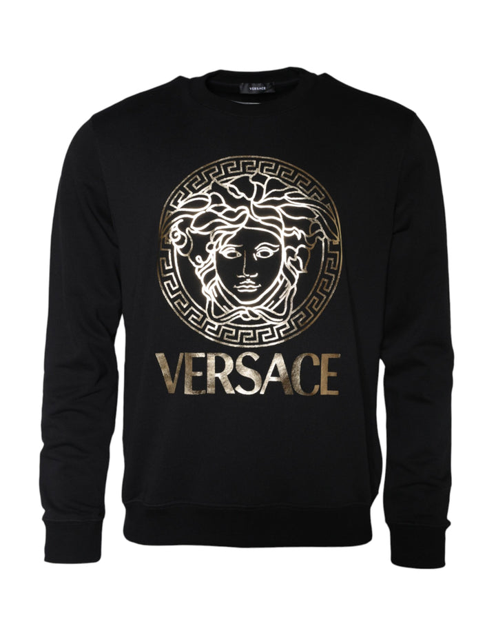 Sudadera de cuello redondo de algodón con forro polar y Medusa negra de Versace