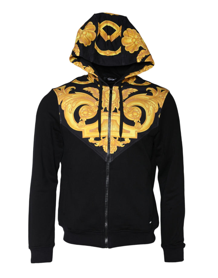 Sudadera con capucha y cremallera completa de algodón con estampado de Medusa negra de Versace