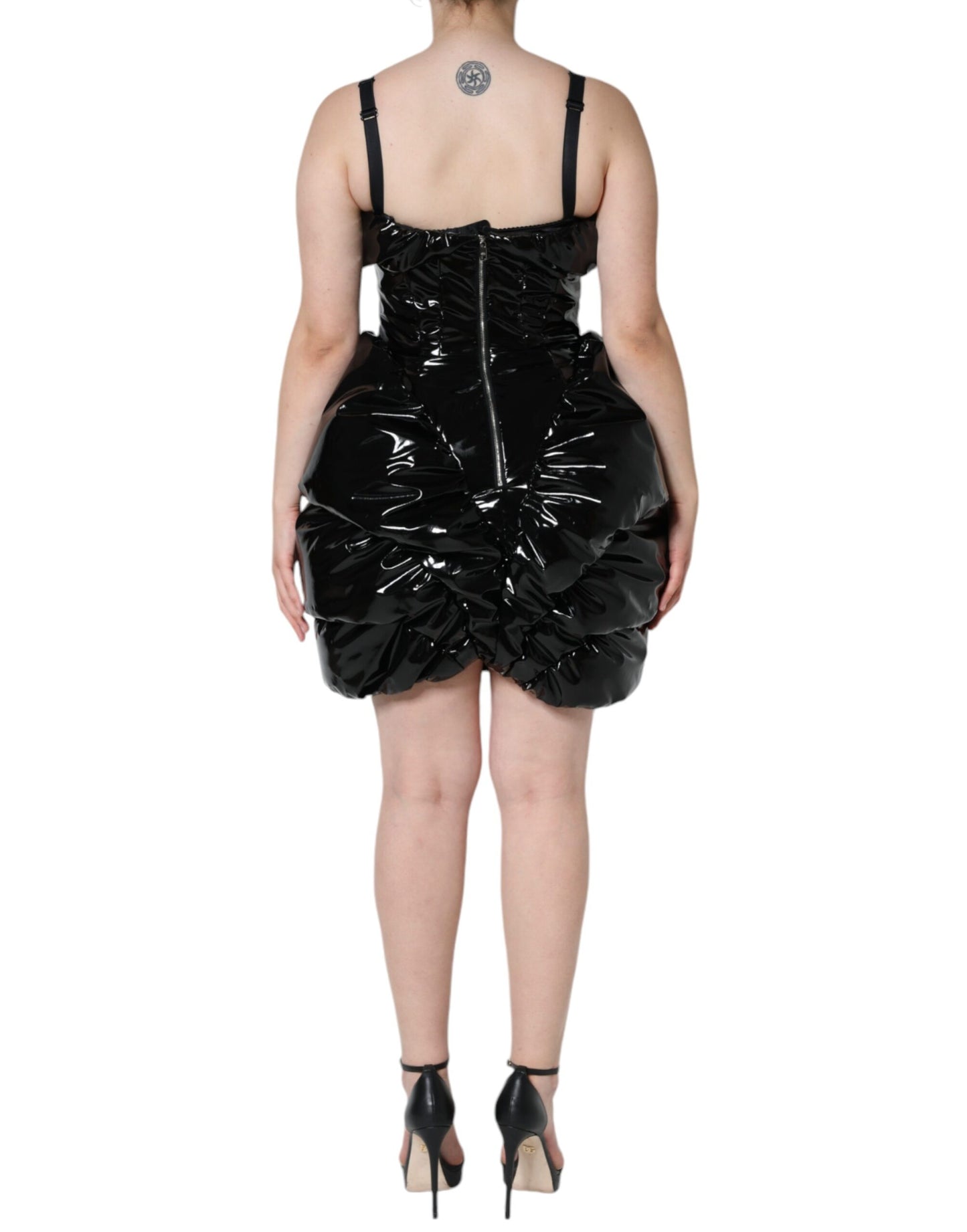 Mini-robe ruchée enduite Dolce & Gabbana en polyester noir