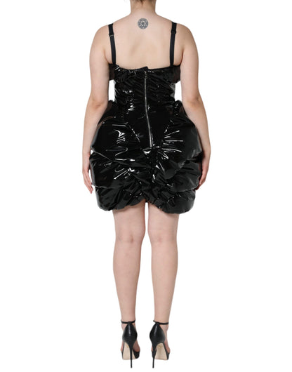 Mini-robe ruchée enduite Dolce & Gabbana en polyester noir