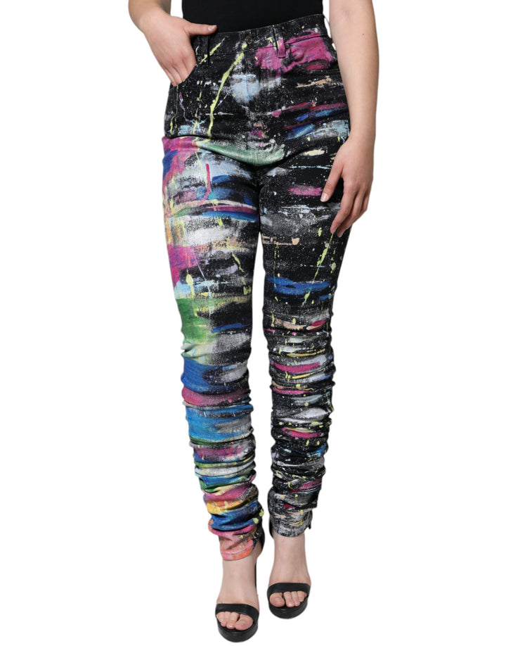 Jean slim en coton Dolce & Gabbana à imprimé peinture multicolore
