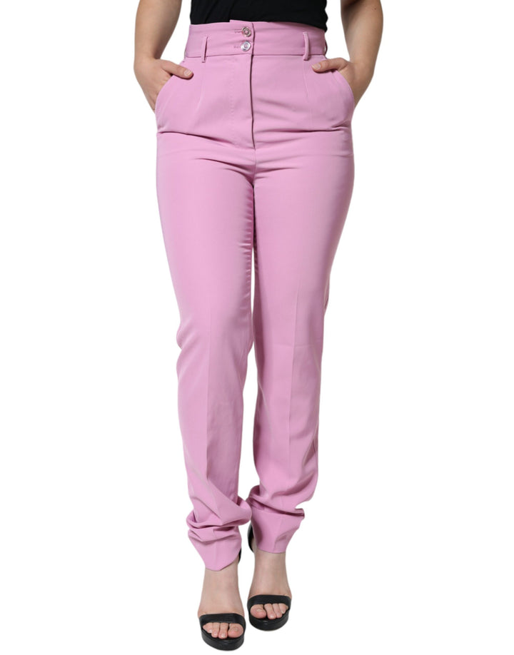 Pantalones Dolce & Gabbana de mujer entallados de cintura alta de poliéster rosa