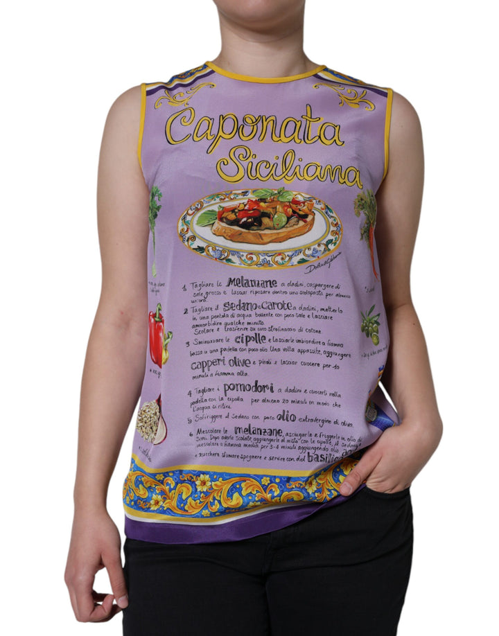 Débardeur Dolce & Gabbana en soie violette imprimé Caponata Siciliana