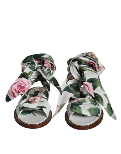 Chaussures Sandales à Lacets à Imprimé Floral Multicolore Dolce & Gabbana