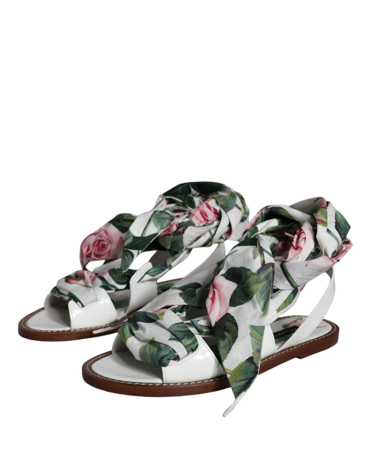 Chaussures Sandales à Lacets à Imprimé Floral Multicolore Dolce & Gabbana