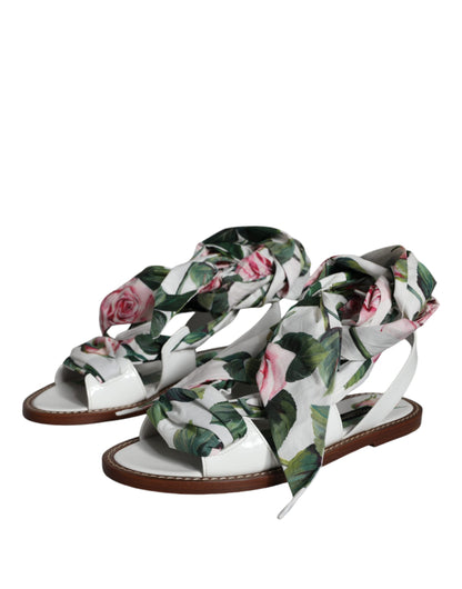 Chaussures Sandales à Lacets à Imprimé Floral Multicolore Dolce & Gabbana