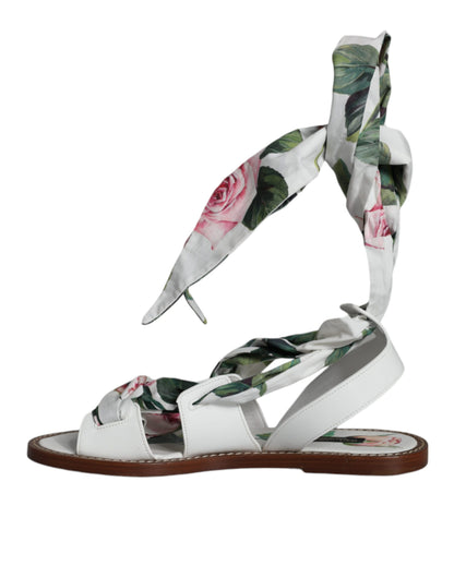 Chaussures Sandales à Lacets à Imprimé Floral Multicolore Dolce & Gabbana