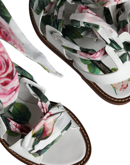Chaussures Sandales à Lacets à Imprimé Floral Multicolore Dolce & Gabbana