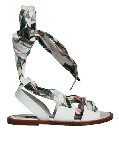 Chaussures Sandales à Lacets à Imprimé Floral Multicolore Dolce & Gabbana