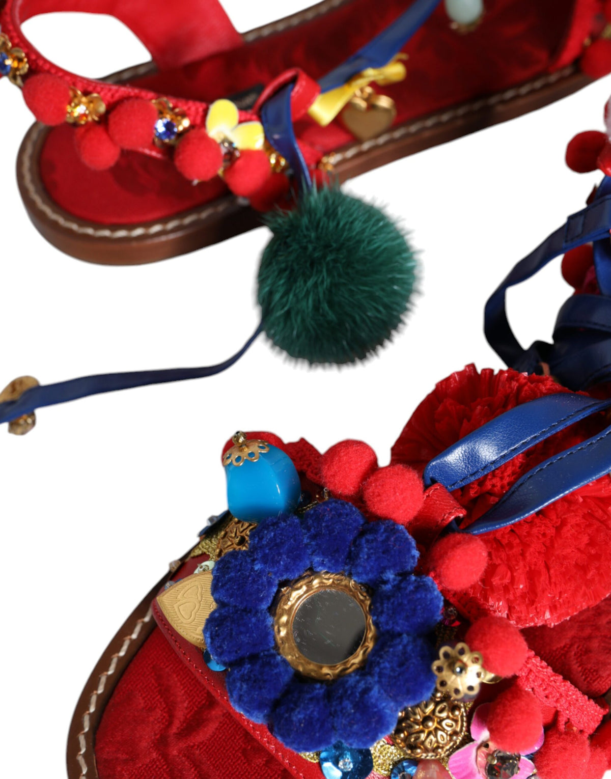 Zapatos Sandalias Dolce & Gabbana Multicolor con Pompones y Pelo