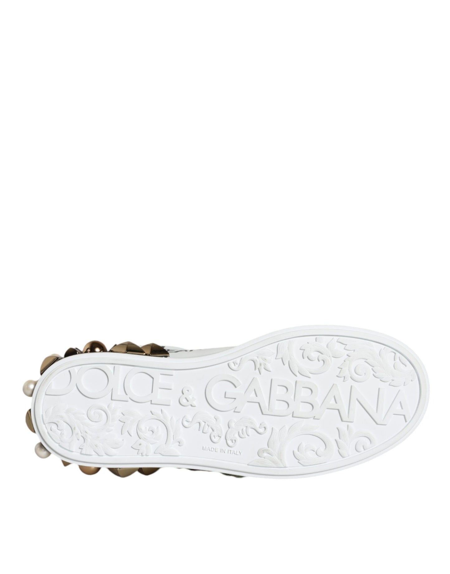 Chaussures Sneakers cloutées en cuir blanc à fleurs Dolce & Gabbana