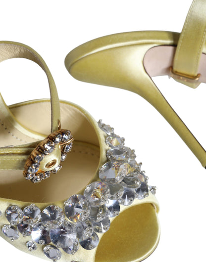 Sandales Mary Jane Dolce & Gabbana jaunes en satin avec cristaux