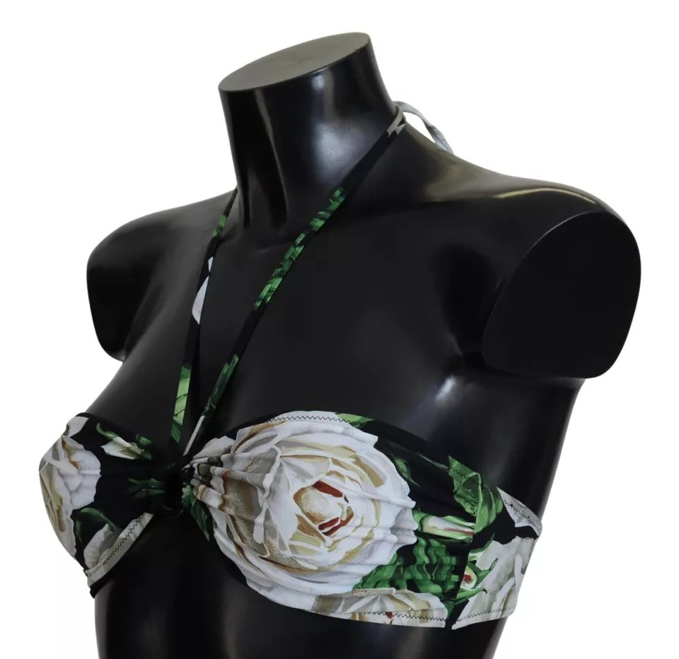 Parte de arriba de bikini Dolce & Gabbana negro floral halter para playa/baño