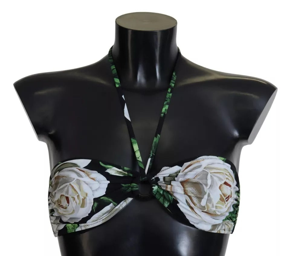 Parte de arriba de bikini Dolce & Gabbana negro floral halter para playa/baño