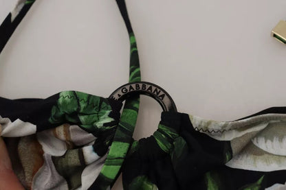 Parte de arriba de bikini Dolce & Gabbana negro floral halter para playa/baño