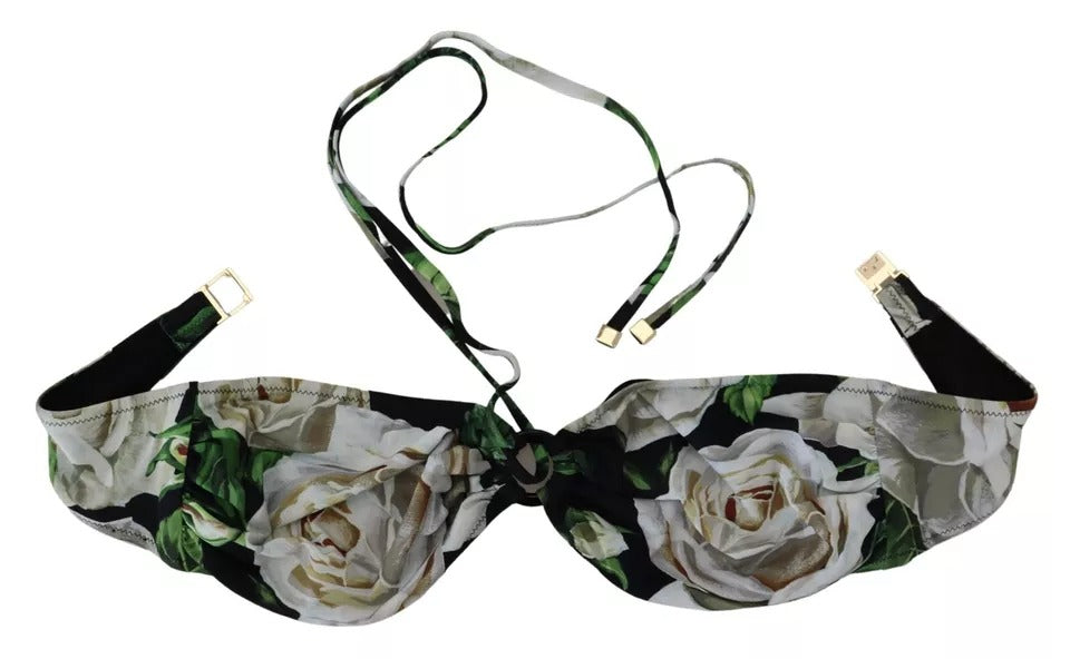 Parte de arriba de bikini Dolce & Gabbana negro floral halter para playa/baño