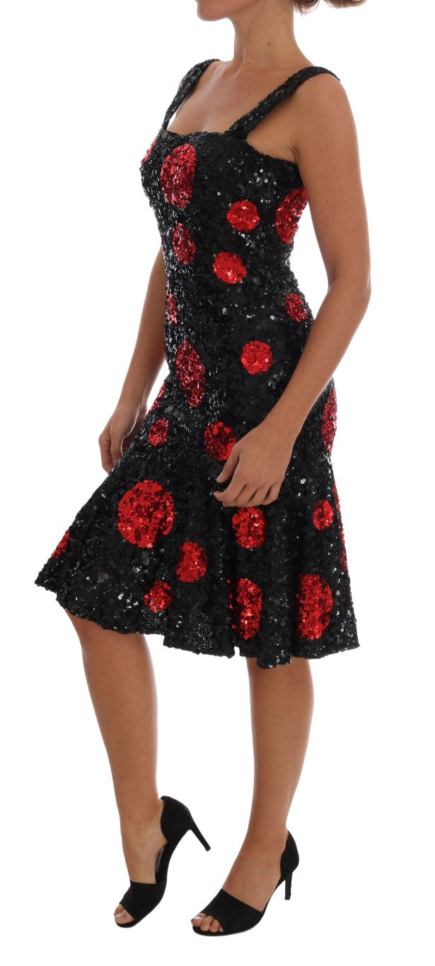 Robe trapèze Dolce & Gabbana noire à pois rouges et sequins