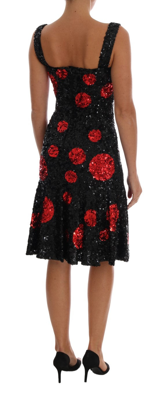 Robe trapèze Dolce & Gabbana noire à pois rouges et sequins