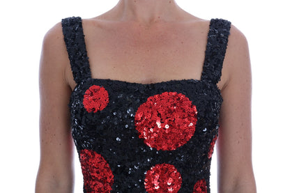 Robe trapèze Dolce & Gabbana noire à pois rouges et sequins