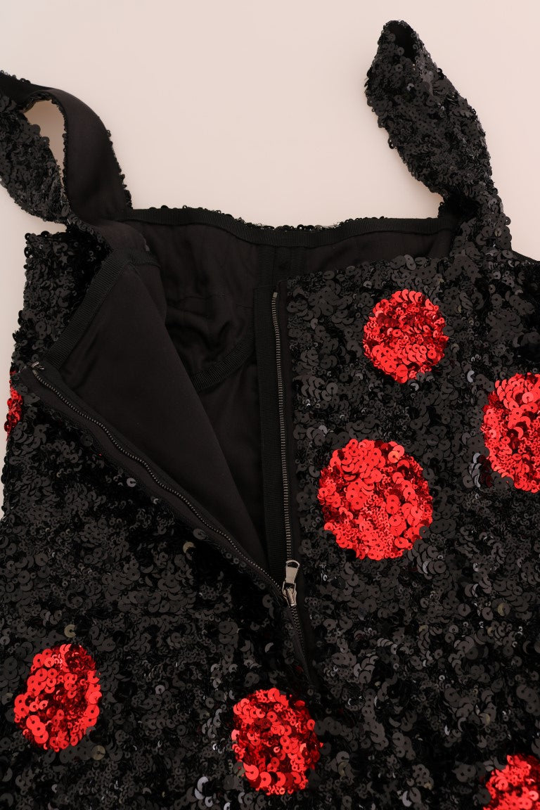 Robe trapèze Dolce & Gabbana noire à pois rouges et sequins