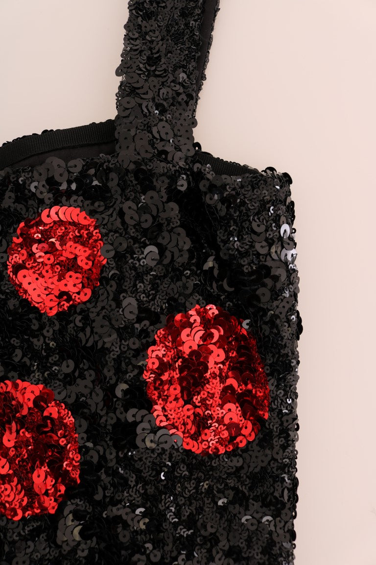 Robe trapèze Dolce & Gabbana noire à pois rouges et sequins